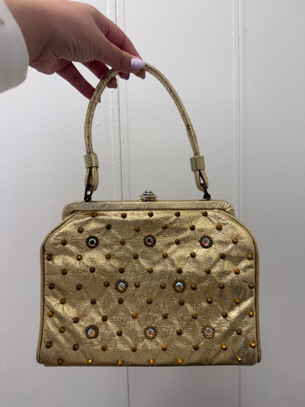 Vintage Gold Embellished Soure Bag New York Top Handle Bag